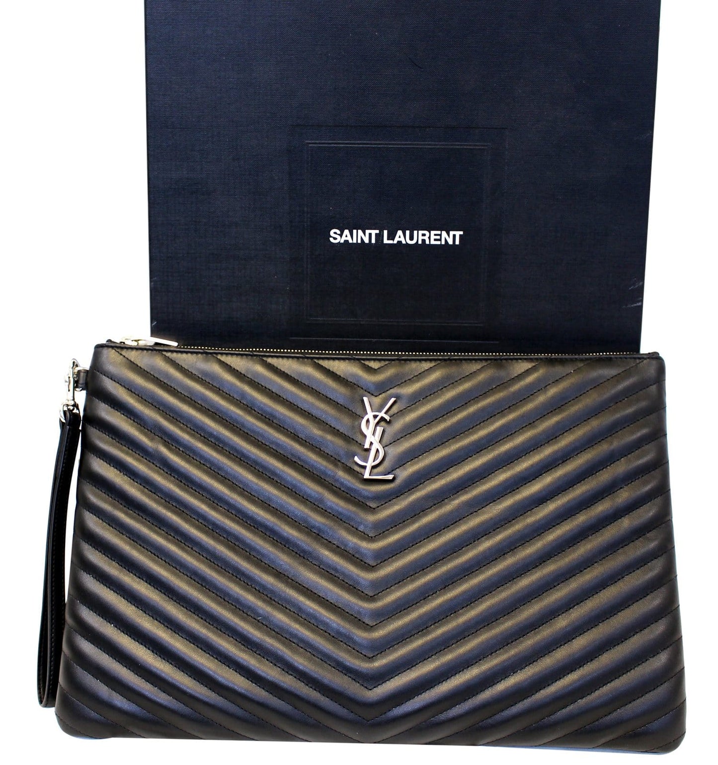 Saint Laurent Monogram Leather Black Clutch
