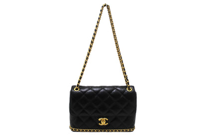 Chanel Black Quilted Caviar Leather Camellia Chain Around Flap Shoulder Bag