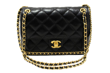 Chanel Black Quilted Caviar Leather Camellia Chain Around Flap Shoulder Bag