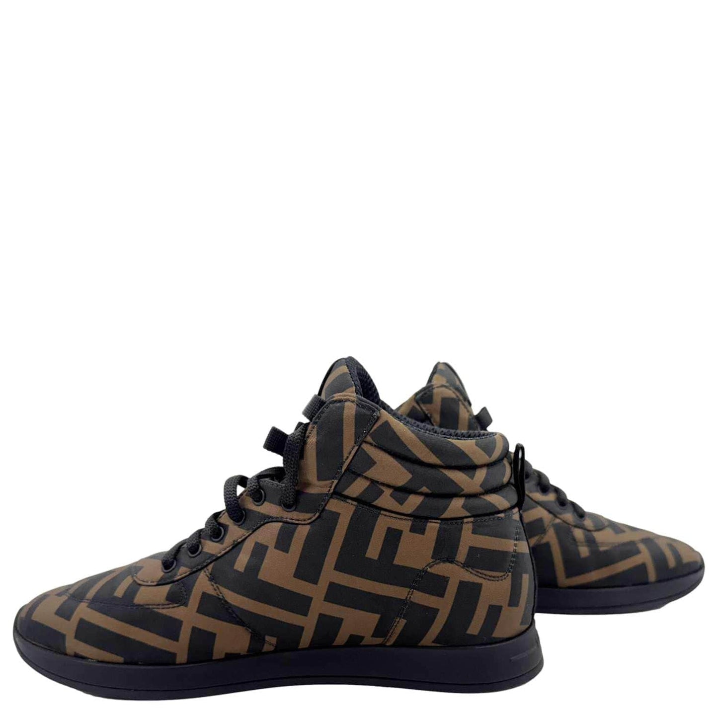 FENDI High Top FF Quilted Zucca Nylon Sneakers Size 38 Brown