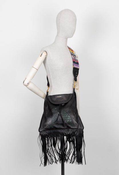 Christian Dior Niki De Saint Phalle Fringed Hobo Bag Leather Black