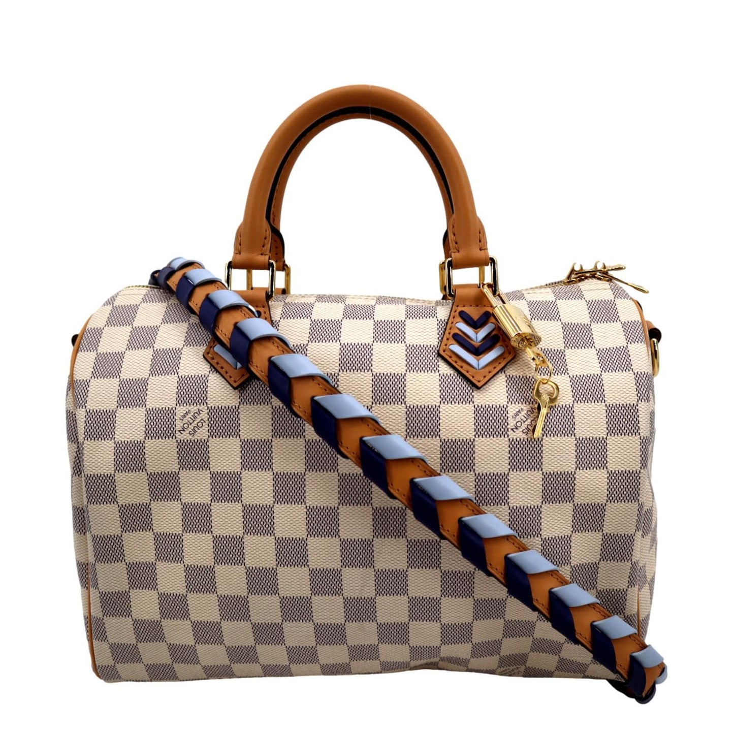 LOUIS VUITTON Braided 30 Damier Azur Satchel Bag White