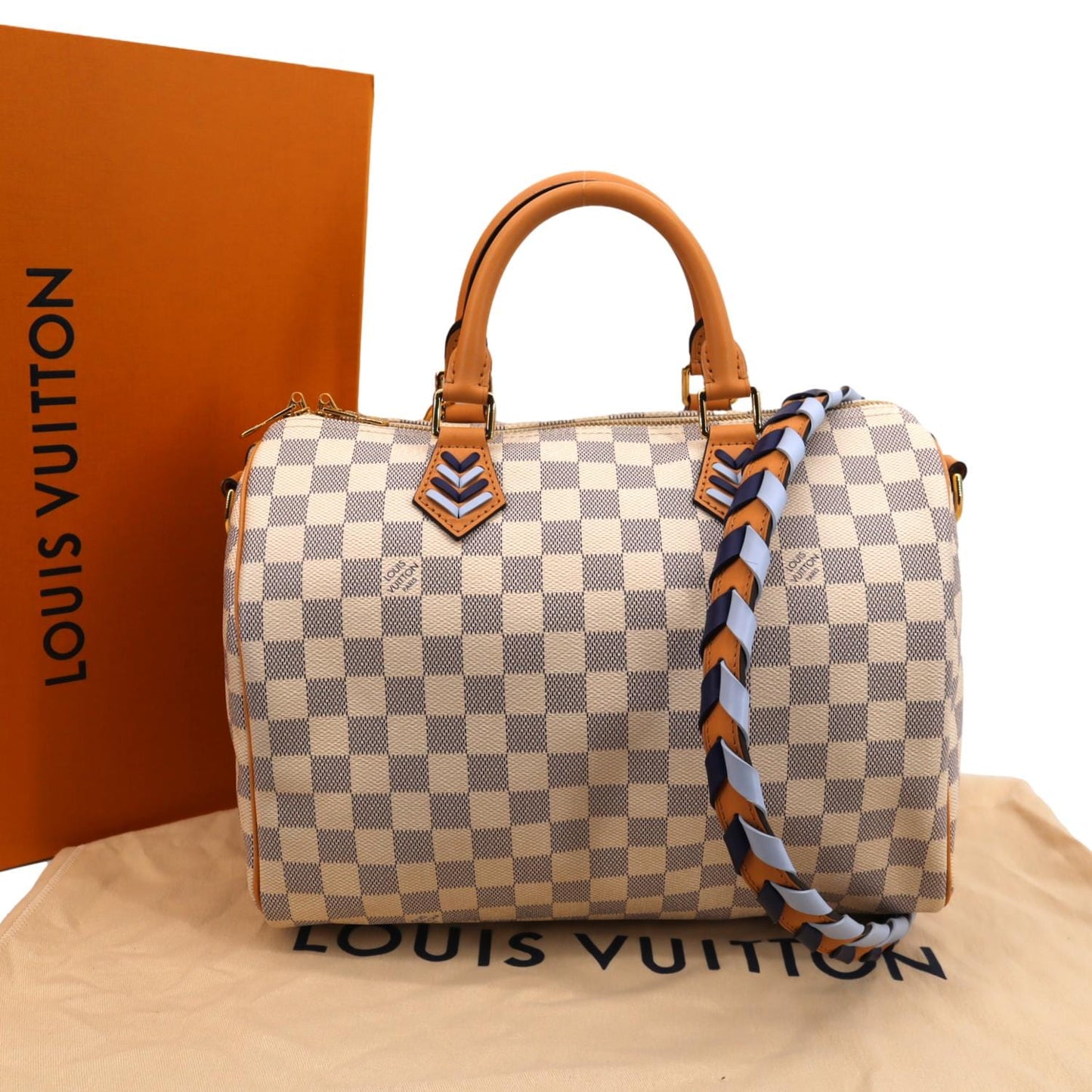 LOUIS VUITTON Braided 30 Damier Azur Satchel Bag White
