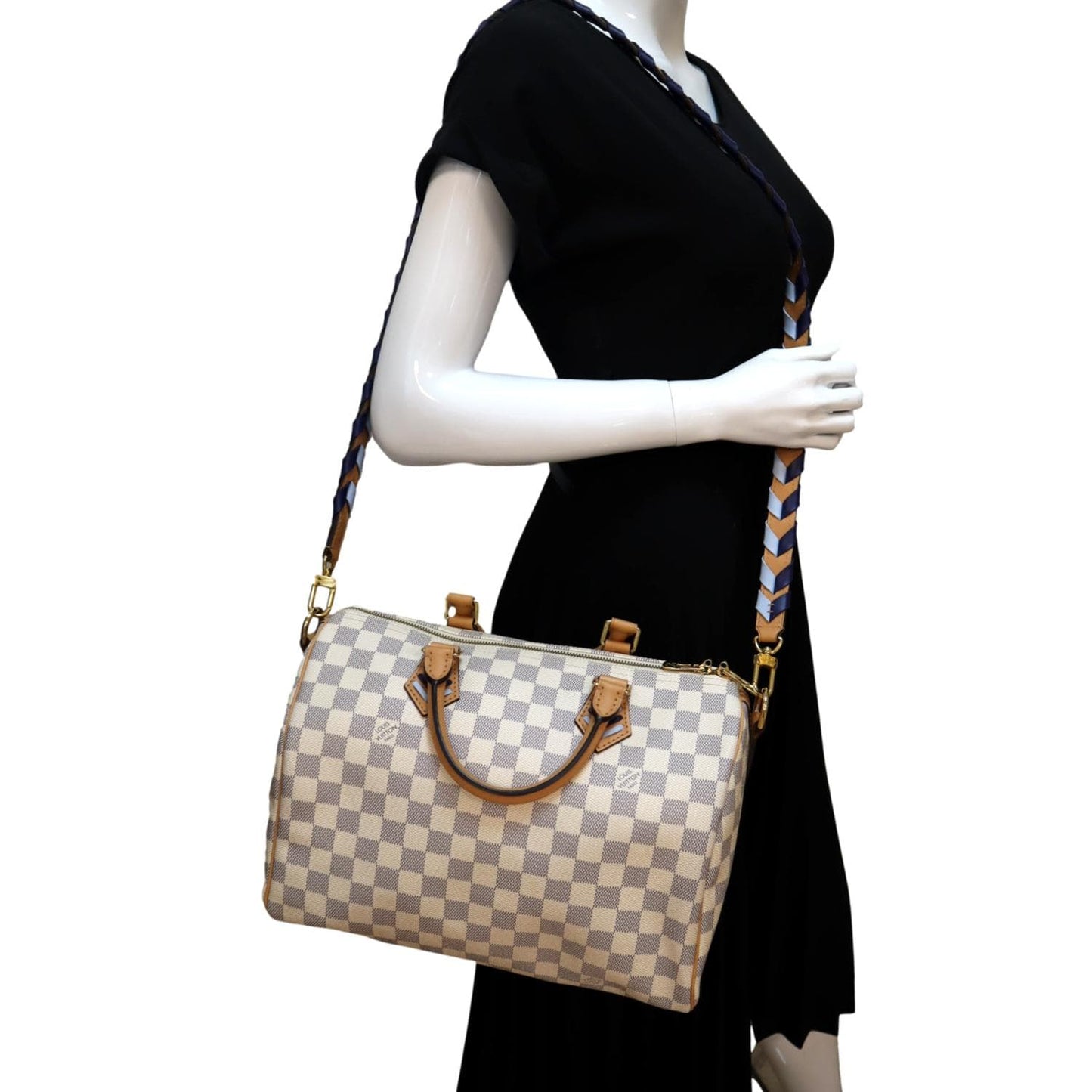 LOUIS VUITTON Braided 30 Damier Azur Satchel Bag White