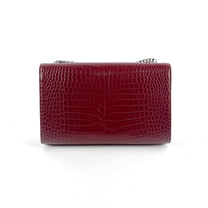 Saint Laurent Medium Kate Crocodile Embossed Burgundy