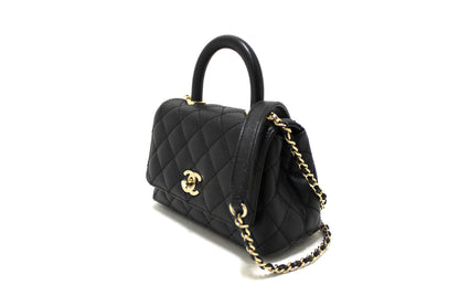 Chanel Black Quilted Caviar Leather Mini Coco Handle Flap Bag