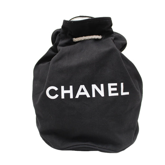 Chanel Black Logo Canvas Big Drawstring Cosmetic Bag