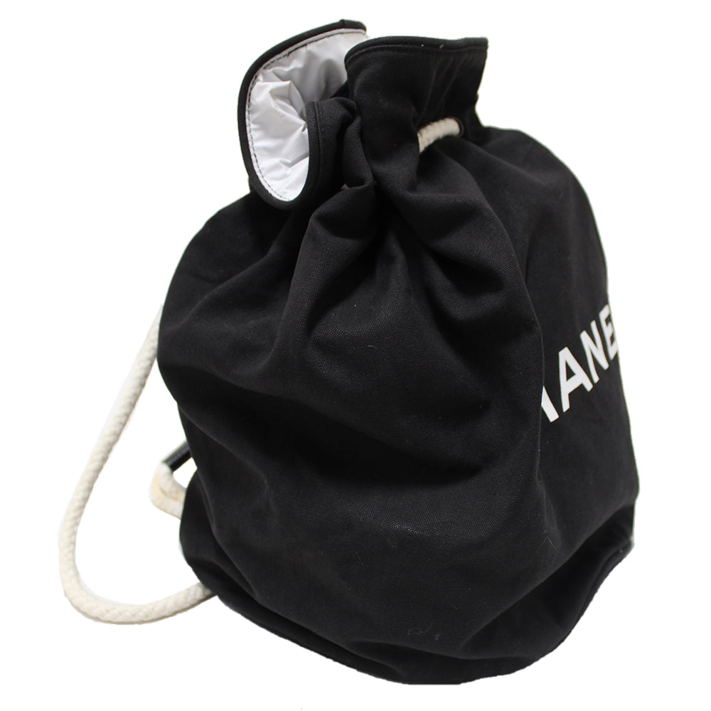 Chanel Black Logo Canvas Big Drawstring Cosmetic Bag