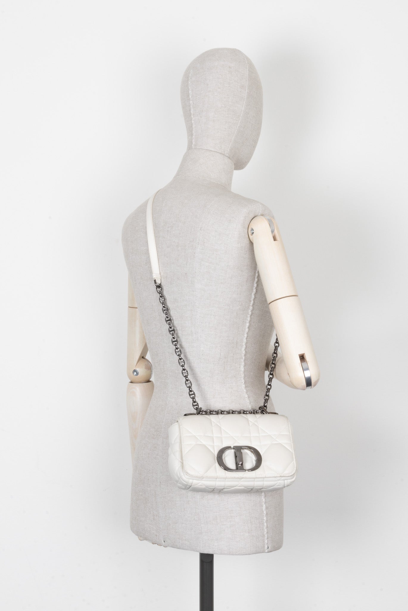 Christian Dior Small Caro Quilted Crossbody Bag White