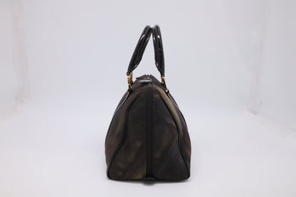 Dior Boston Bag in Brown Nylon and Black Patent Leather