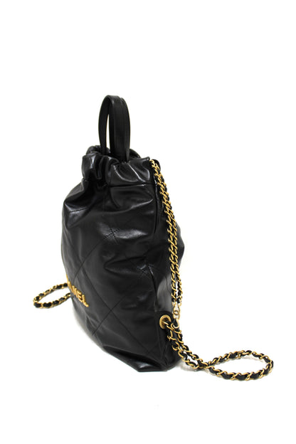 Chanel Black Chanel Calfskin Leather Drawstring Chain Backpack