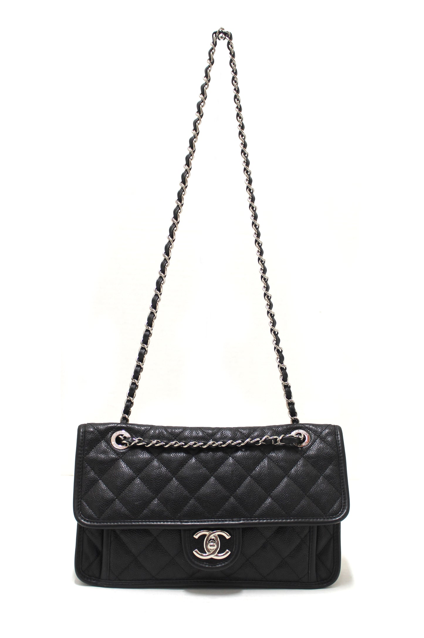 Chanel Black Quilted Caviar Leather Riviera Flap Shoulder Bag