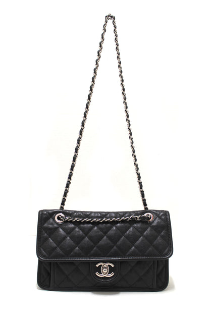 Chanel Black Quilted Caviar Leather Riviera Flap Shoulder Bag