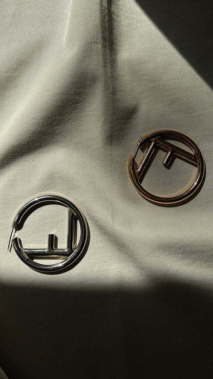 FENDI Large F Hoop Earrings Gold Silver