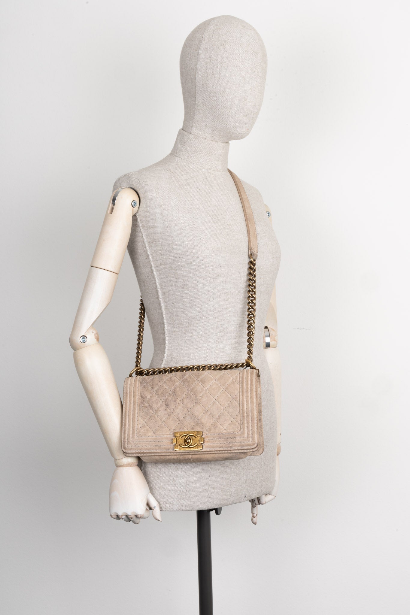 Chanel Boy Bag Small Distressed Suede Beige