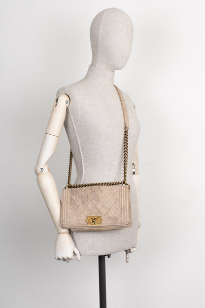 Chanel Boy Bag Small Distressed Suede Beige