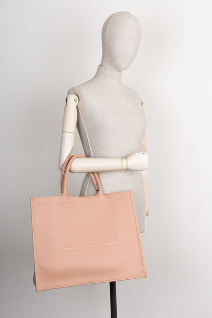 Christian Dior Calfskin Embossed Book Tote Rose Des Vents