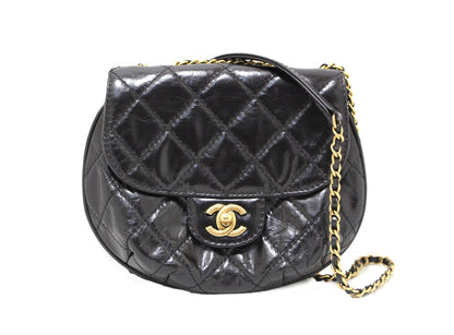 Chanel Black Aged Calfskin Quilted Mini Haft Moon Bag