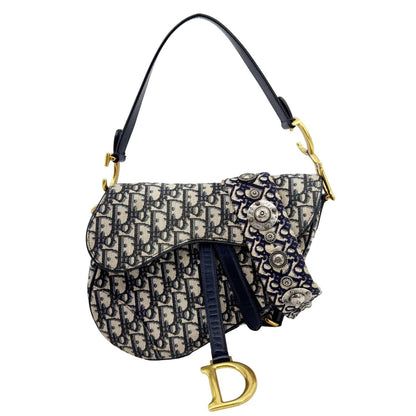 CHRISTIAN DIOR Saddle Oblique Jacquard Belt Crossbody Bag Navy Blue