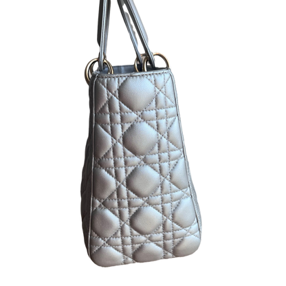 Lady Dior Pearlescent Grey Medium Lambskin Cannage Leather Handbag