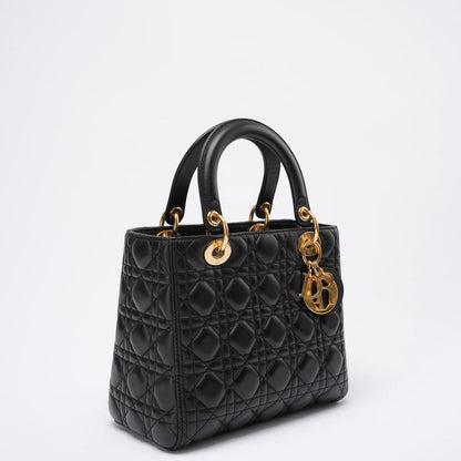 Christian Dior Lady Dior Medium Bag Black Lambskin Leather