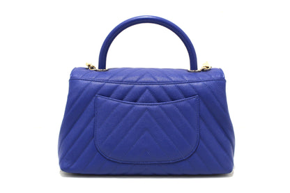 Chanel Blue Chevron Caviar Leather Medium CoCo Handle Flap Bag