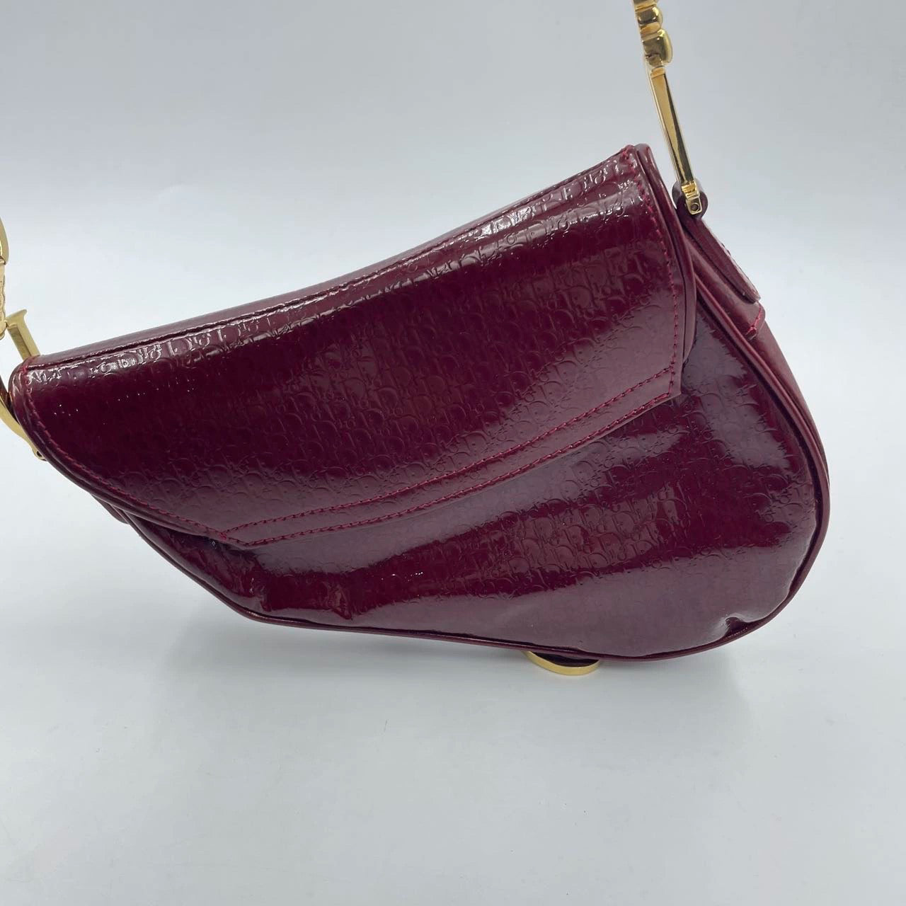 Dior Saddle Mini Shoulder Bag Burgundy Patent Leather