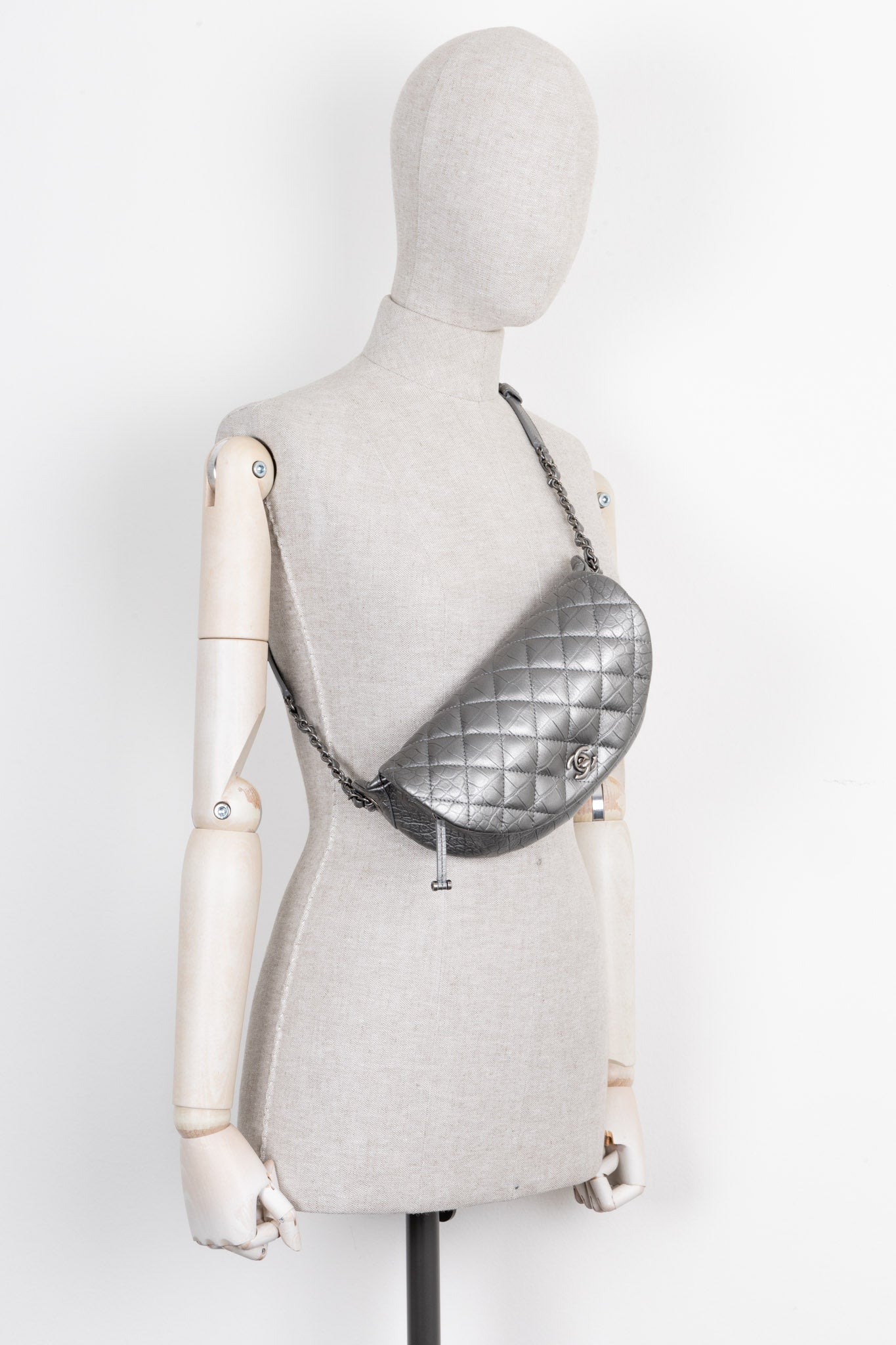 Chanel Belt Bag Croc Embossed Metallic Silver