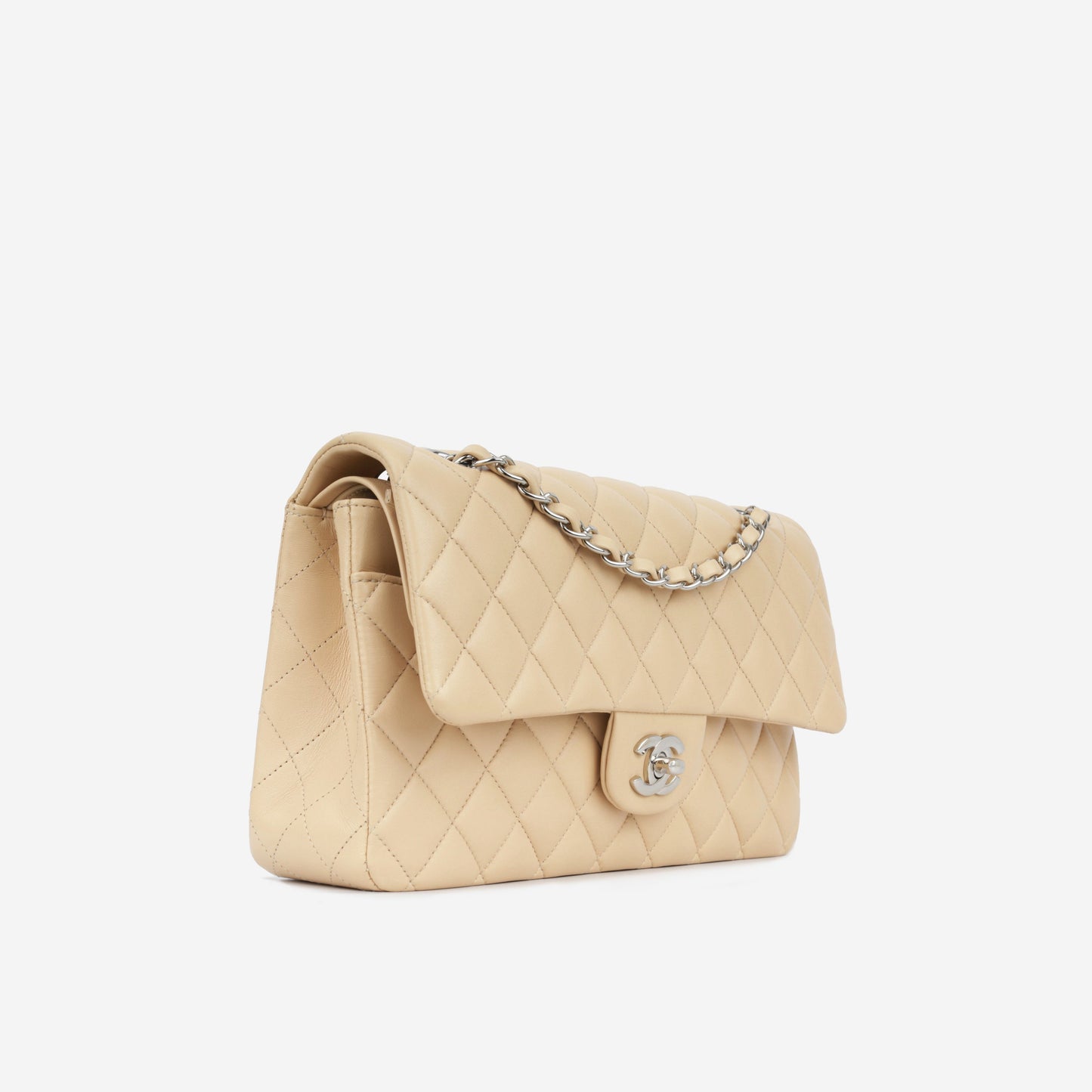 Chanel Classic Flap Lambskin Silver Shoulder Bag Style 16