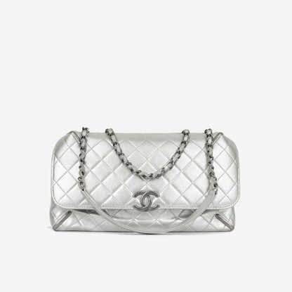 Chanel Classic Flap Lambskin Silver Shoulder Bag Style 38