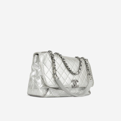 Chanel Classic Flap Lambskin Silver Shoulder Bag Style 38