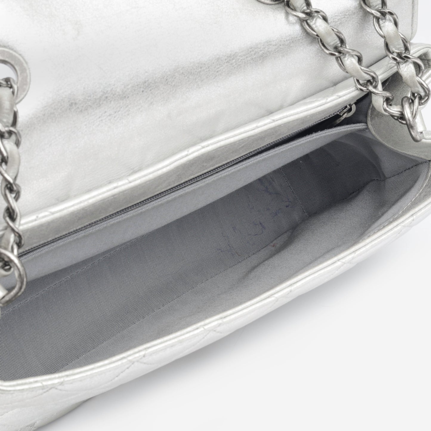 Chanel Classic Flap Lambskin Silver Shoulder Bag Style 38