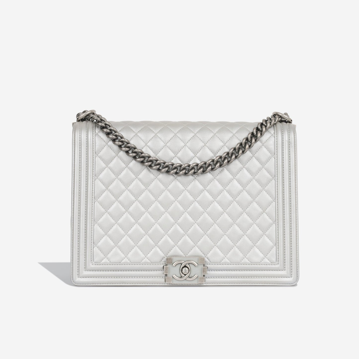 Chanel Classic Flap Lambskin Silver Shoulder Bag Style 34