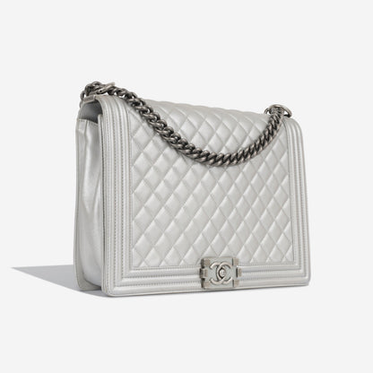 Chanel Classic Flap Lambskin Silver Shoulder Bag Style 34