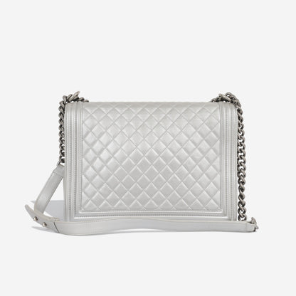 Chanel Classic Flap Lambskin Silver Shoulder Bag Style 34