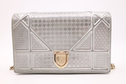 Dior Diorama Clutch on Chain in Silver Leather