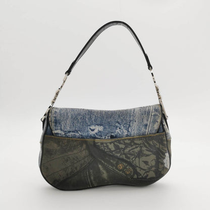 Dior Speedway Denim Print Double Saddle Handbag