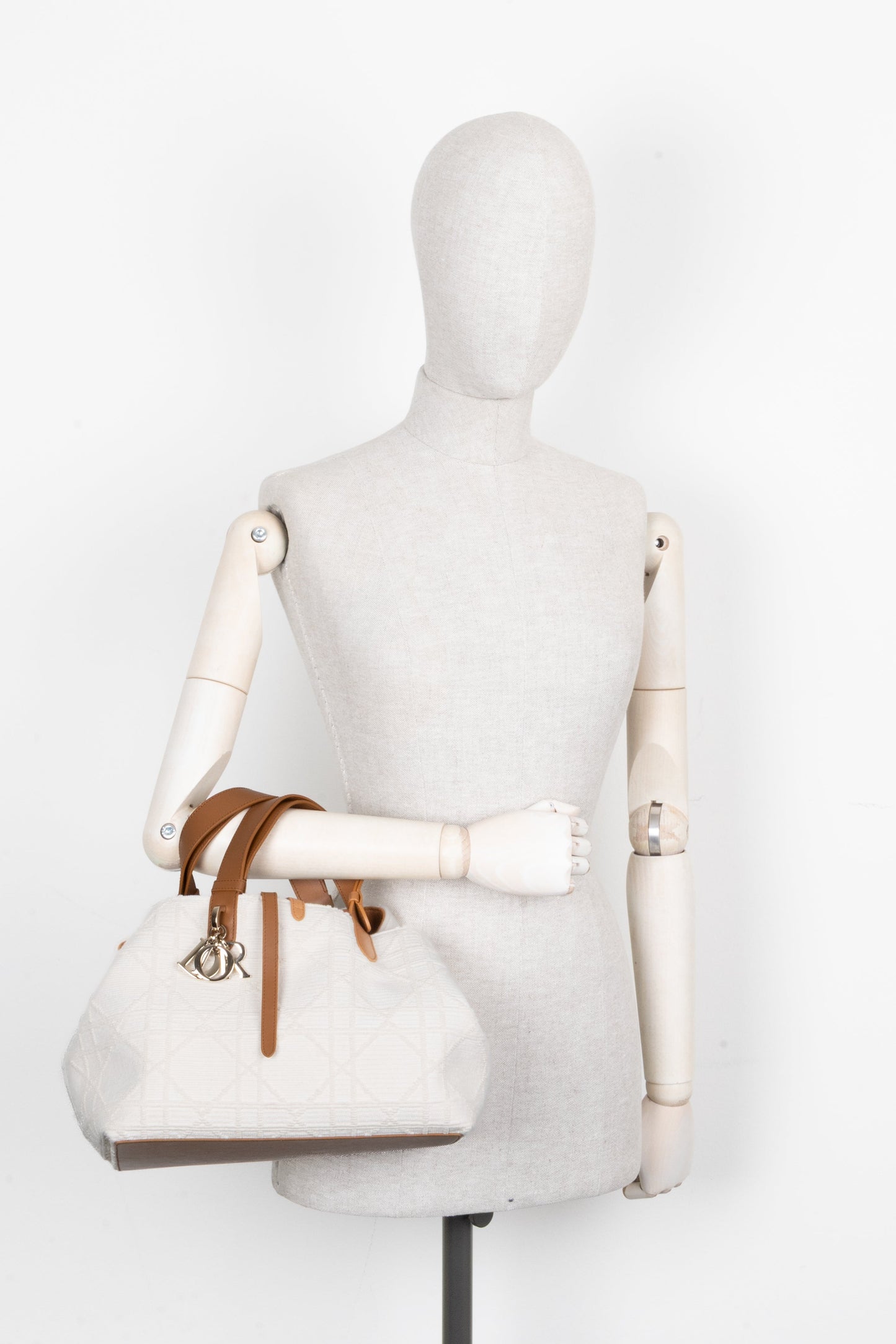 Christian Dior Medium Toujours Bag Macrocannage Canvas White Brown