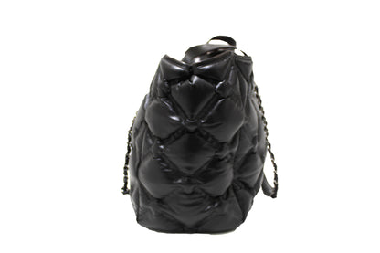 Chanel Black Bubble Quilted Lambskin Leather Large Tote