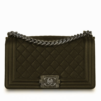 Chanel Boy Bag Caviar Green Shoulder Bag