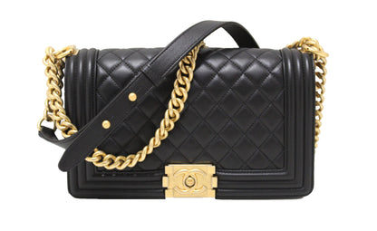 Chanel Boy Medium Quilted Lambskin Leather Black Shoulder Bag Style