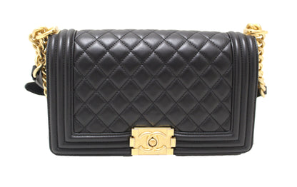 Chanel Boy Medium Quilted Lambskin Leather Black Shoulder Bag