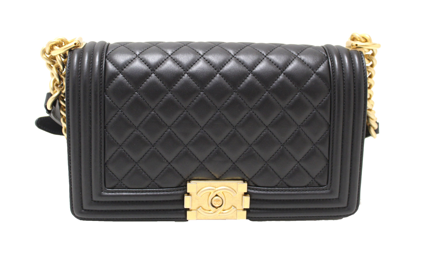 Chanel Boy Medium Quilted Lambskin Leather Black Shoulder Bag Style