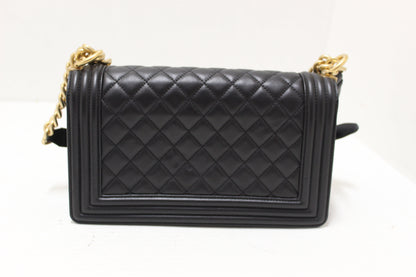 Chanel Boy Medium Quilted Lambskin Leather Black Shoulder Bag Style