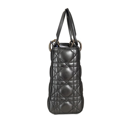 Lady Dior Small ABCdior Gunmetal Grey Cannage Lambskin Handbag with ABC Strap