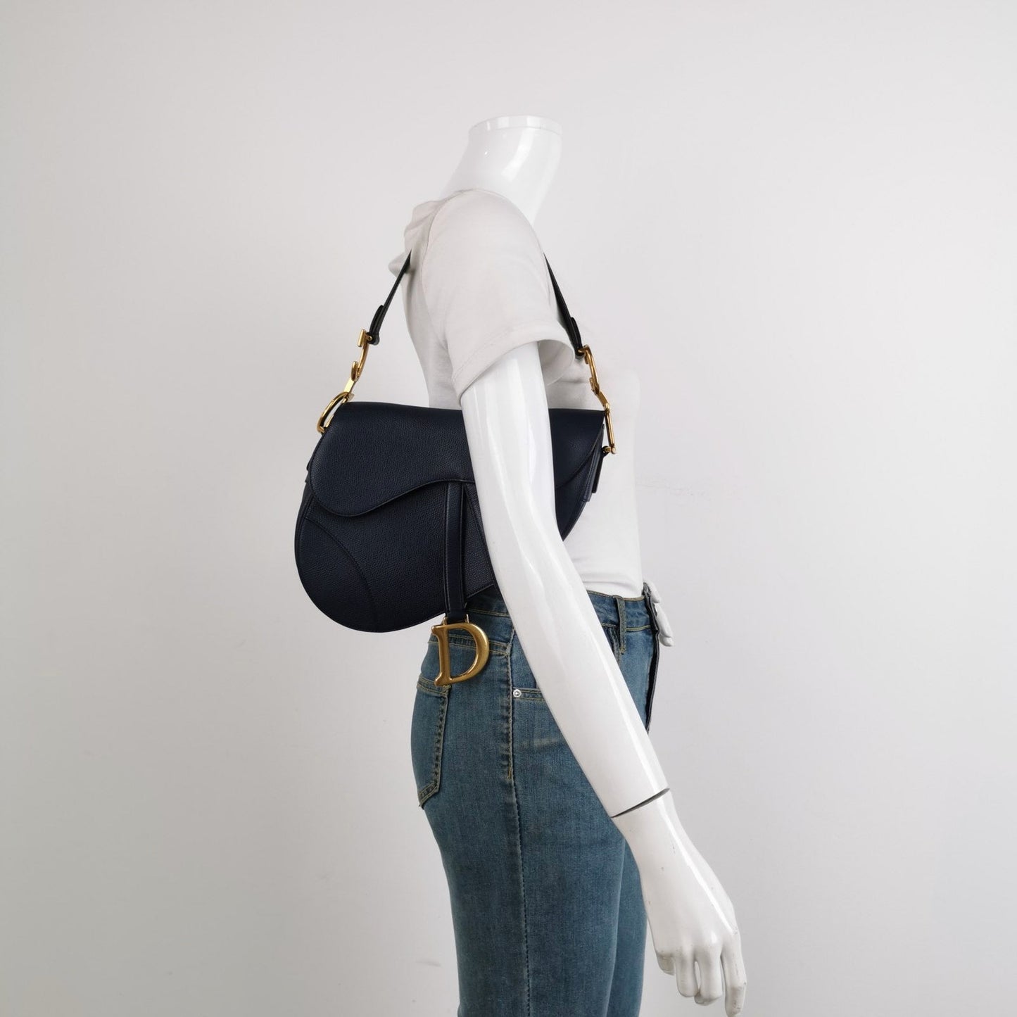 Dior Saddle Navy Medium Grained Leather Handbag