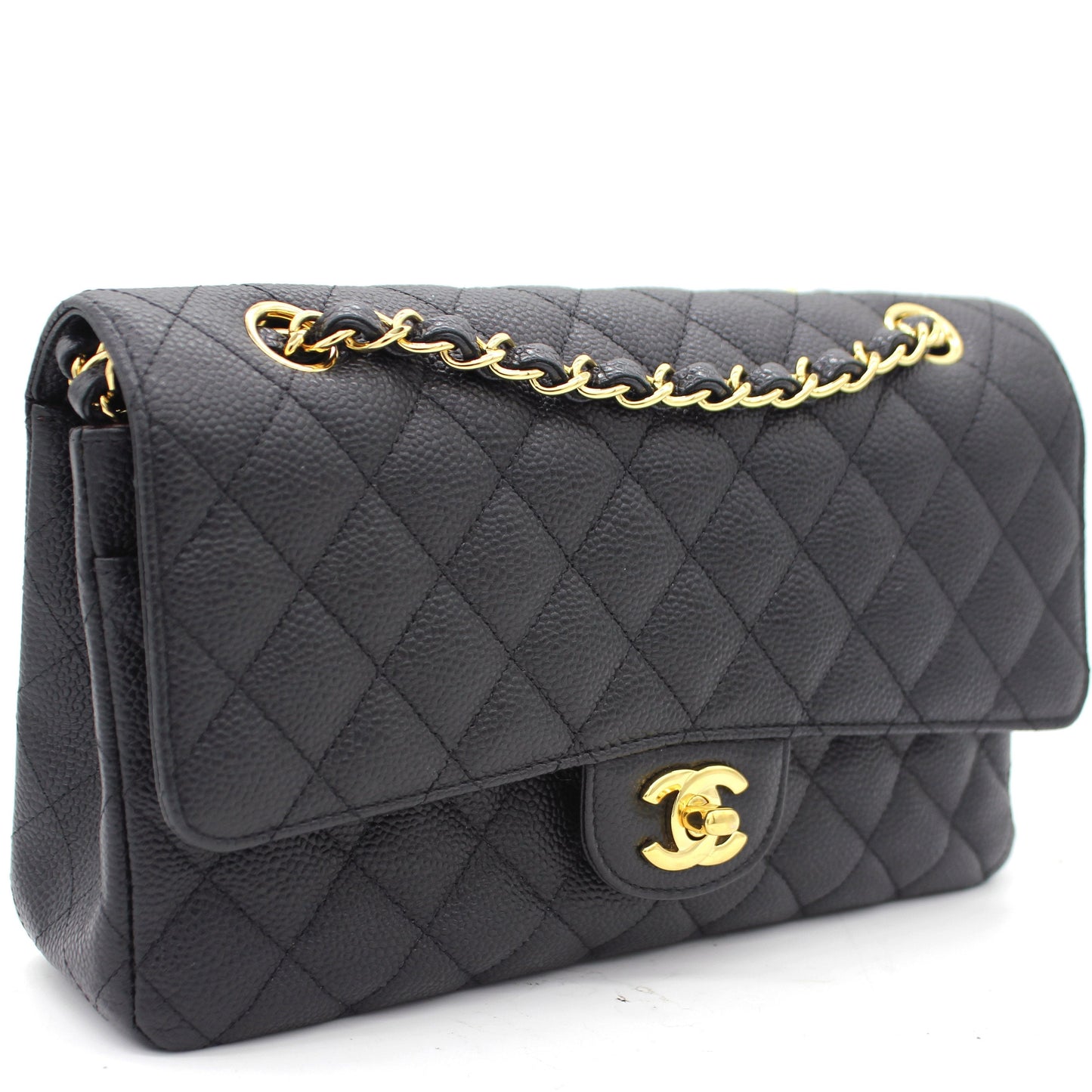 Chanel Flap Classic Quilted Caviar Leather Black Shoulder Bag Style