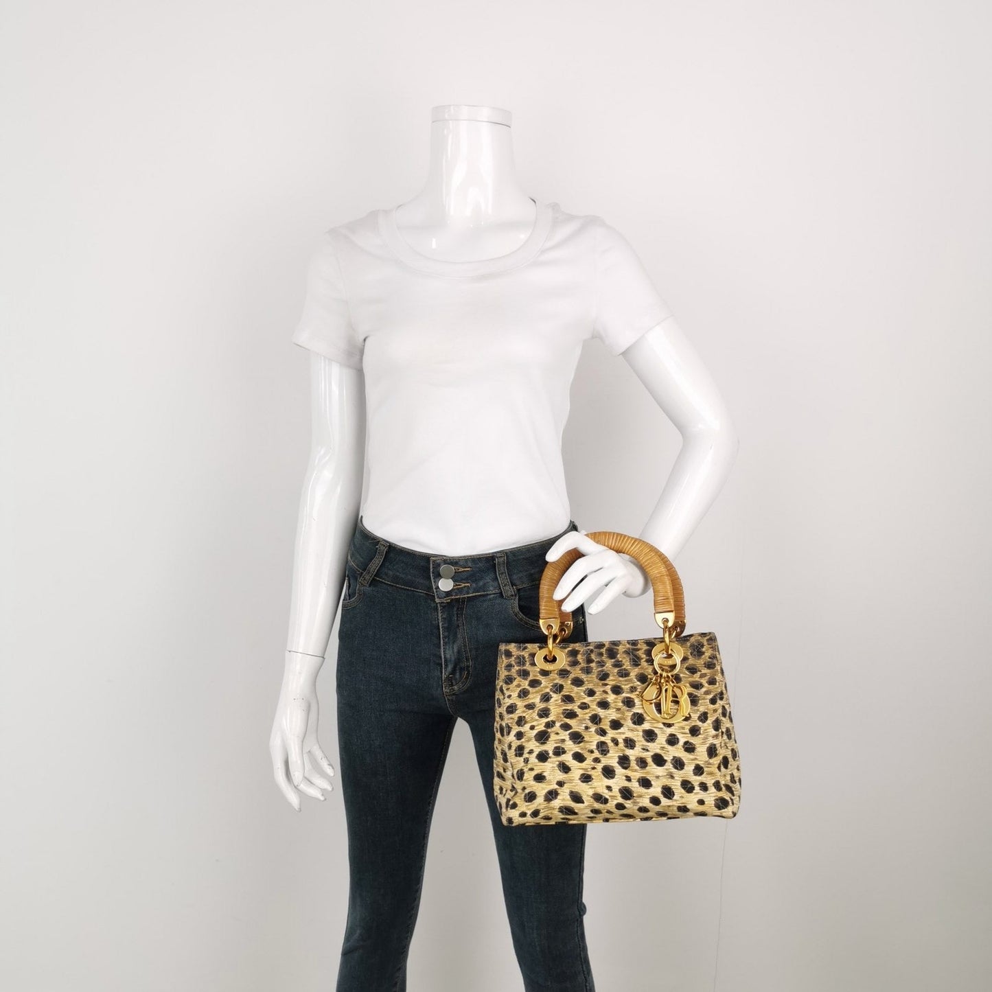 Lady Dior Medium Leopard Print Quilted Cloth Handbag