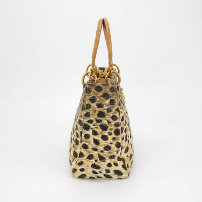 Lady Dior Medium Leopard Print Quilted Cloth Handbag