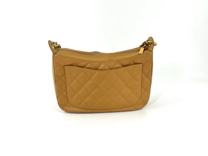 CHANEL Timeless Beige Quilted Caviar Hobo Bag